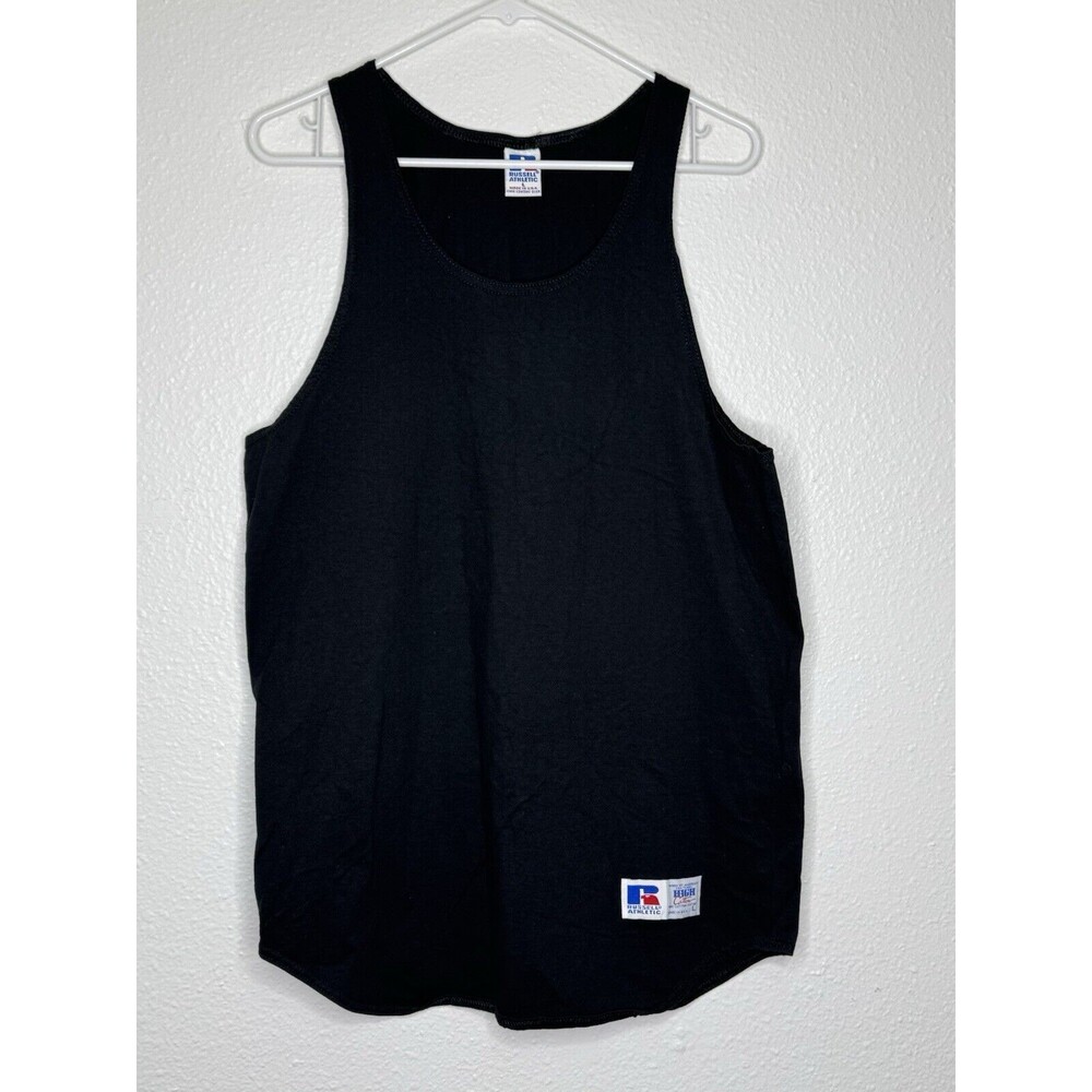 Vintage 90s Russell Athletic Tank Top Mens Shirt L Black USA Work Gym Run Blank